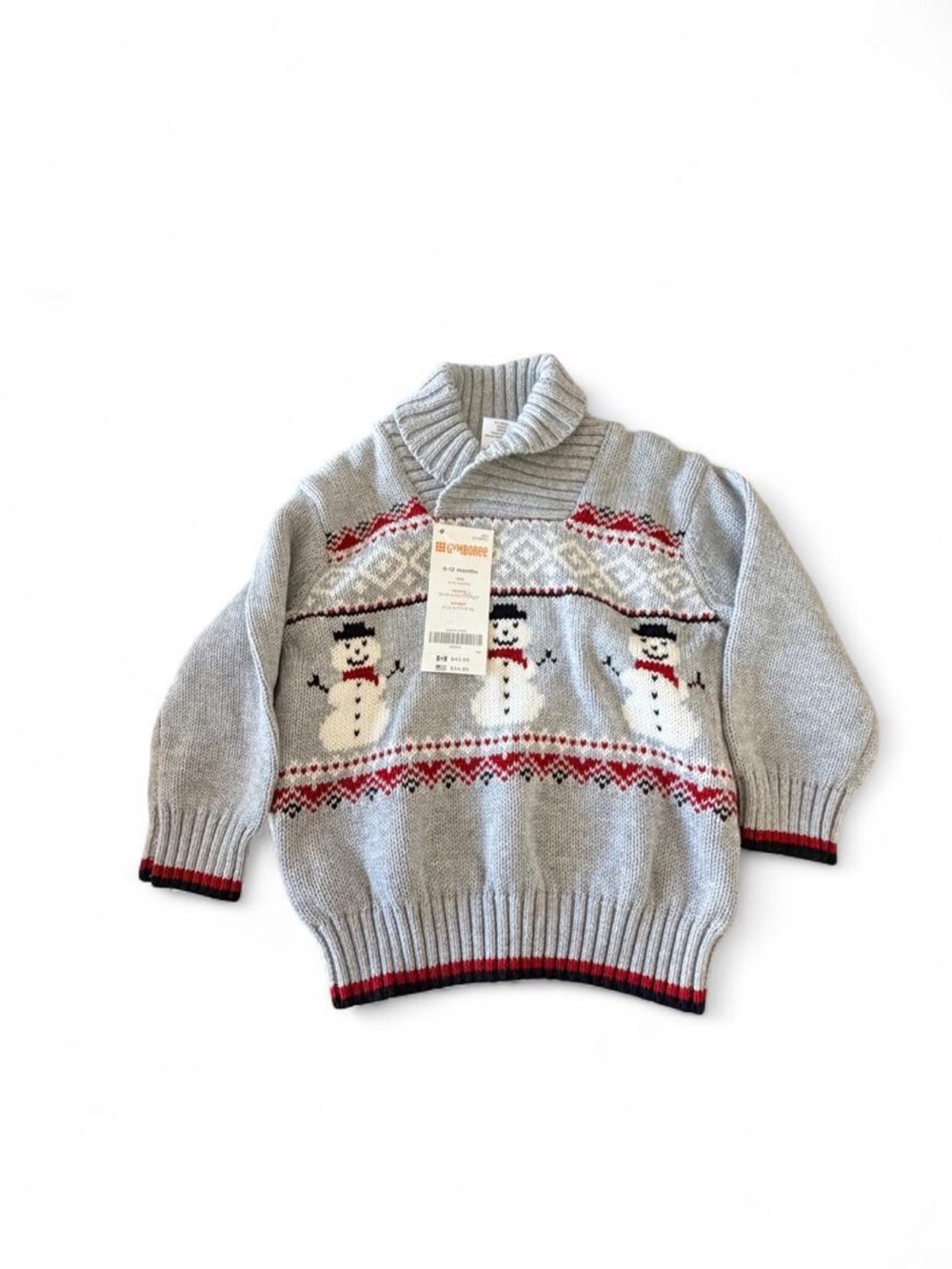 Gymboree Gray Turtleneck Sweater with Snowman Knit and Red Accents